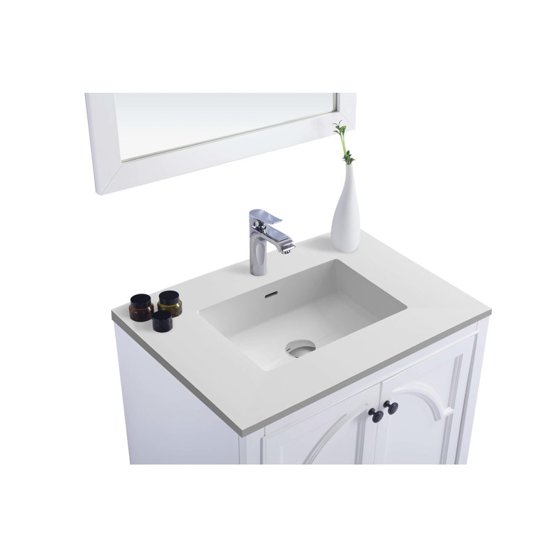 Mundy 30'' Single Bathroom Vanity with Marble Top, White, Matte White