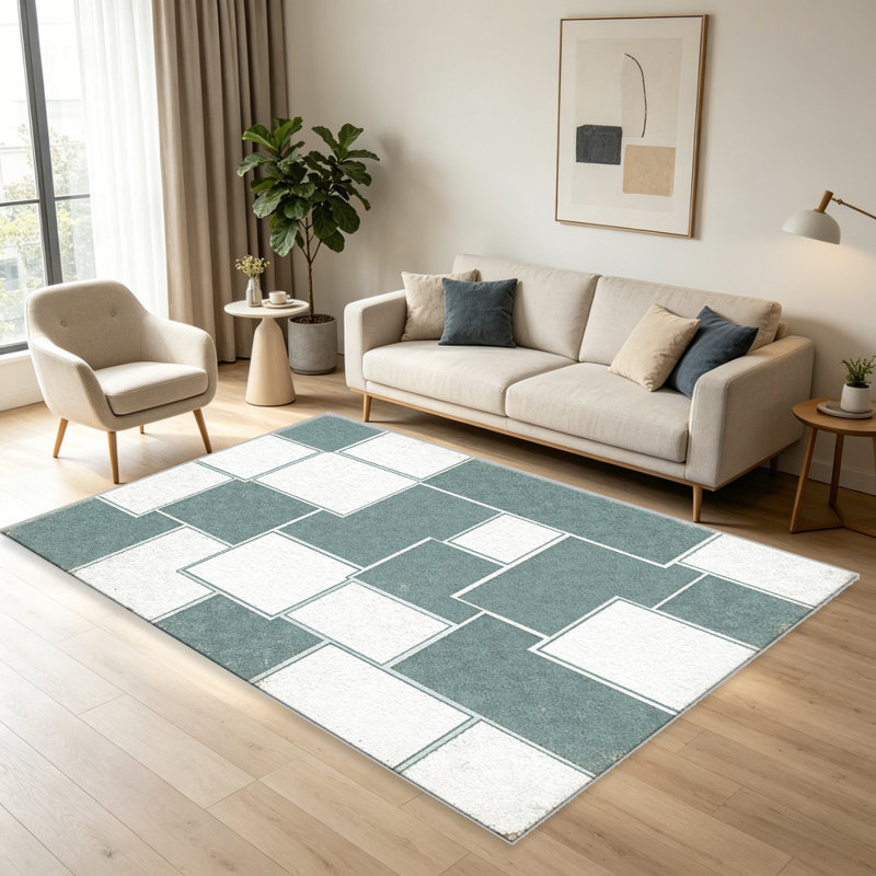 Sage Green Mosaic   area rugs for Living Room, Soft and Comfortable, Suitable for all seasons, easy to maintain, machine washable Indoor floor mat, Under Table Farmhouse suitable for Bedroom, Dining Room, Study,  Balcony, Home Decor Patio