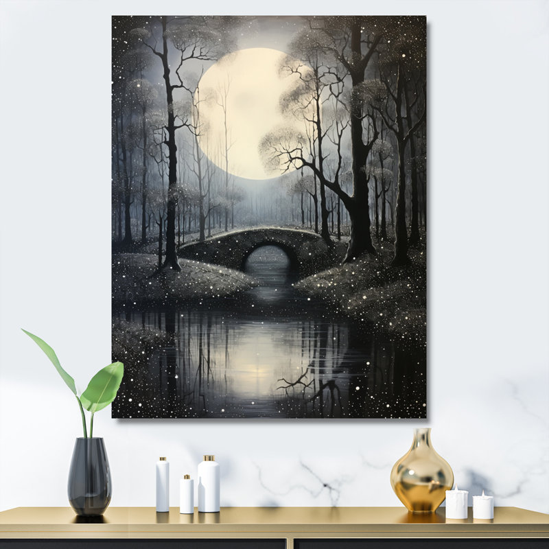 Pont gris dans le brouillard III - reproduction sur toile, H 40 po x l 30 po x P 1,5 po, Toile tendue