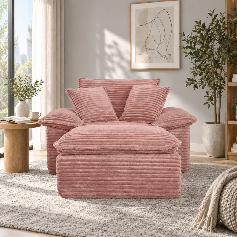 Méridienne l 49,6 po, fauteuil d'appoint modulaire rembourré de mousse avec repose-pieds, Rose