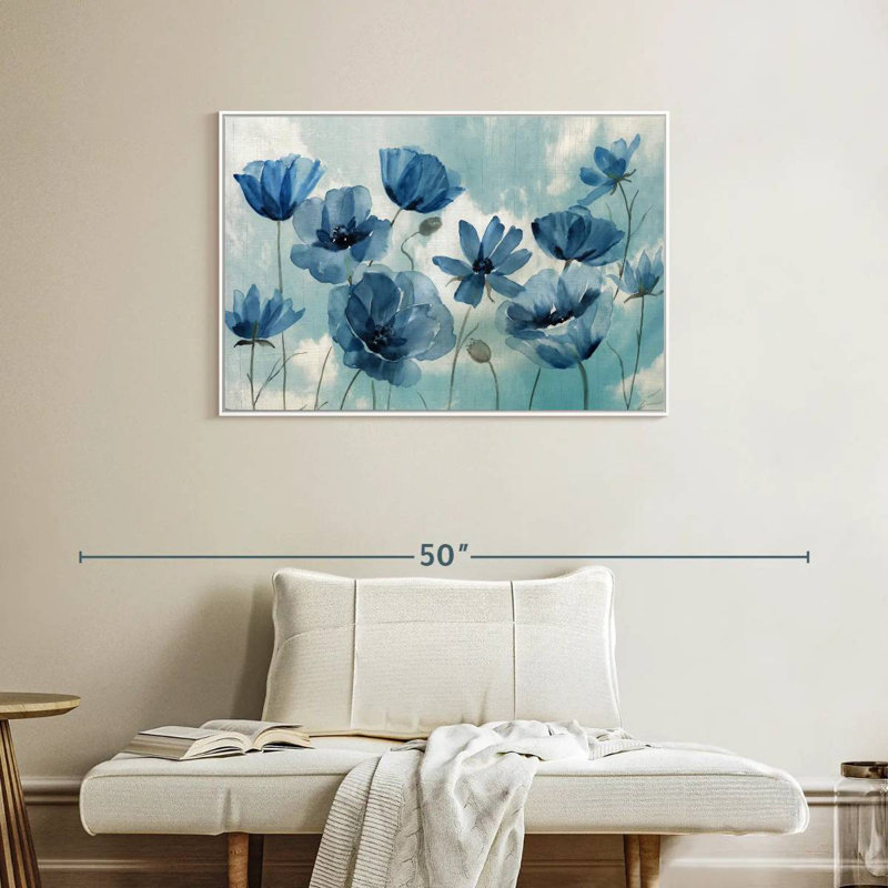 Springing Up Blue, 37" X 25", Floating Frame White