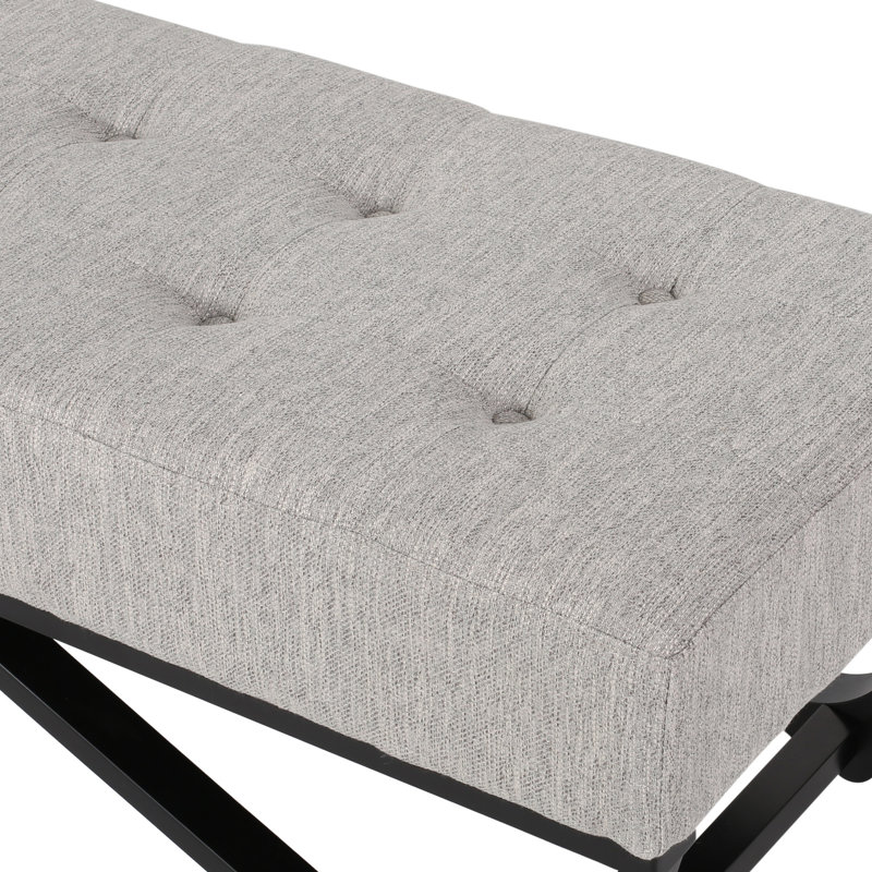 Modern Button Waffle Stitch In Grey Fabric, , 48.15"w X 17.76"d 16.09"h Contemporary Bench Top, Design,