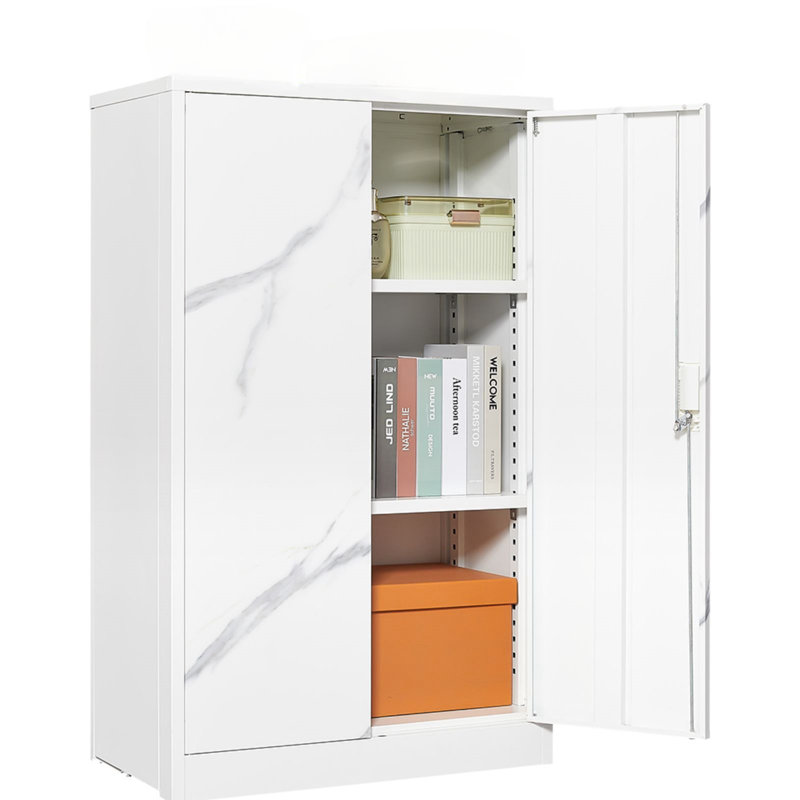 Armoire de rangement simple en métal (H 41,97 po x l 25,6 po x P 13,78 po), Marbre blanc