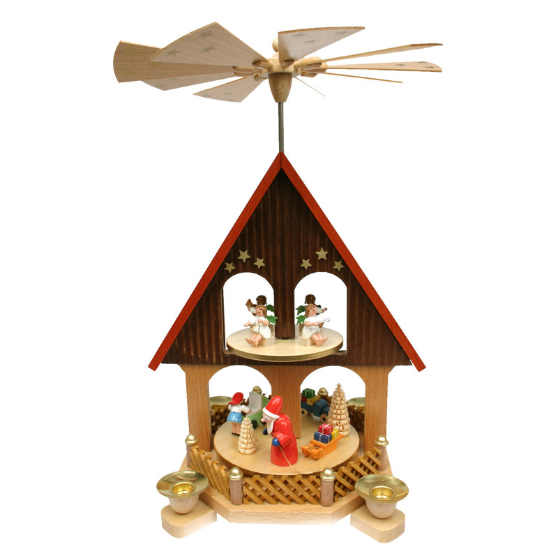 Candélabre en bois à 2 étages avec pyramide de père noël