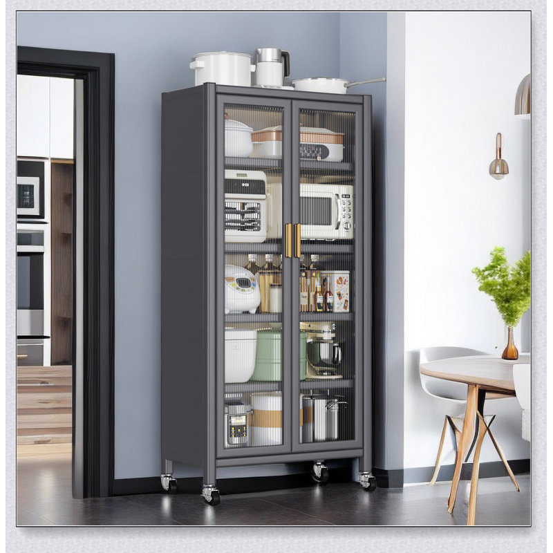 Floor-to-Ceiling Multilevel Kitchen Shelving with Open-Door Storage, High Load Capacity, and Smooth Rolling Wheels for Easy Mobility.