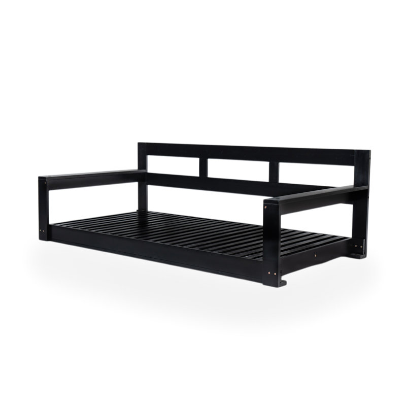 Structure de lit de jour de balançoire en bois pour patio avec banc de balançoire avec 4 cordes, Noir