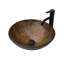 Lavabo vasque en verre trempé ambré avec bonde escamotable, lavabo de salle de bain ovale à motif de plumes artistiques | Idée de cadeau-122712242