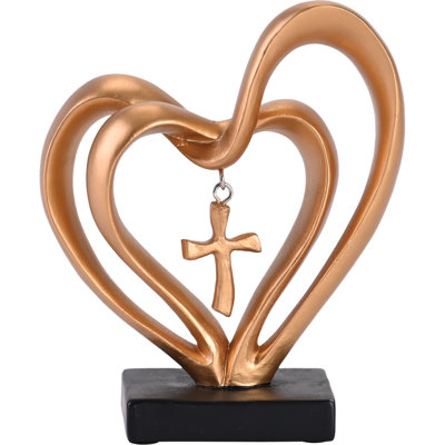 Entwined Heart Cross Figurine Copper 4.5