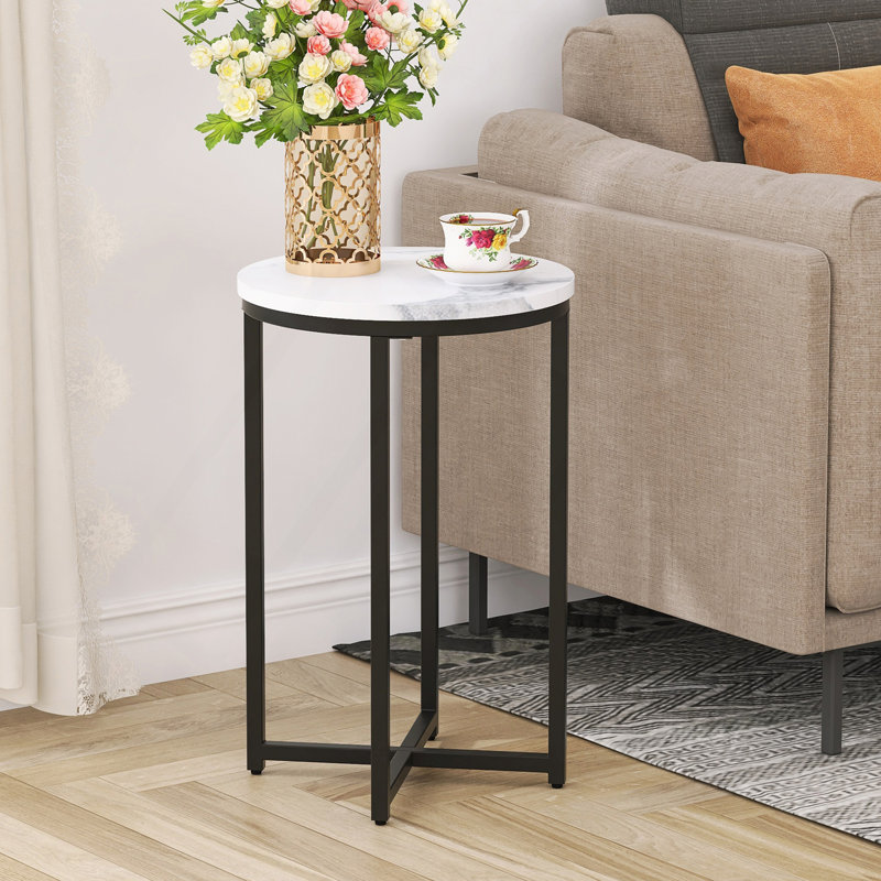Table d'appoint moderne avec plateau en panneau de fibres à densité moyenne en faux marbre pour tout petit espace