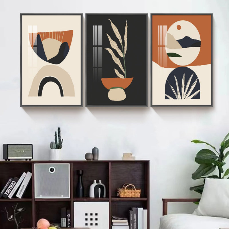 "Modern Geometric Art", impression sur toile abstraite encadrée, 3 pièces, H 24,6 po x l 48,5 po x P 4 po, Cadre noir
