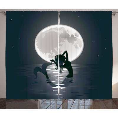 Mermaid Singing at Night 2 Piece Semi Sheer Curtain Set