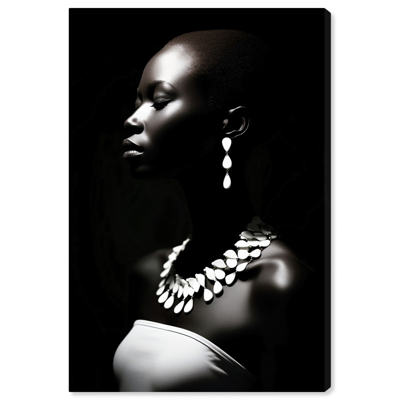 Black and White Chiaroscuro Canvas Portrait with Jewelry
