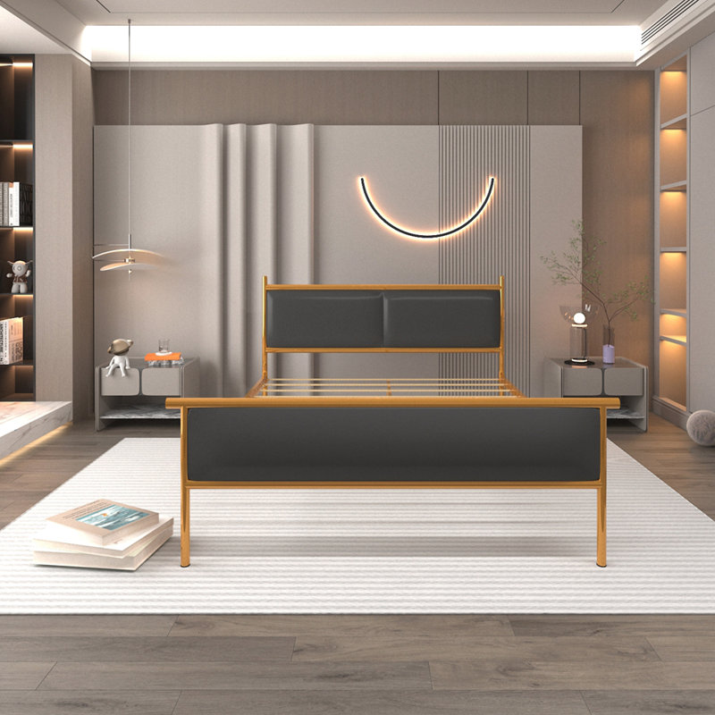 Lit plateforme tapissier en bois massif Rickmansworth, Grand, Noir / brun