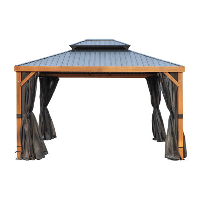 Gazebo Penguin Yosemite 3,66 m x 4,88 m, toit double en acier galvanisé, poteaux en aluminium, finition en bois