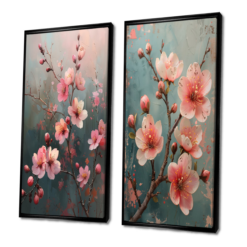 Ensemble de 2 pièces d'art mural rose et gris, H 32 po x l 32 po, Impression encadrée, Noir, noir, noir, noir