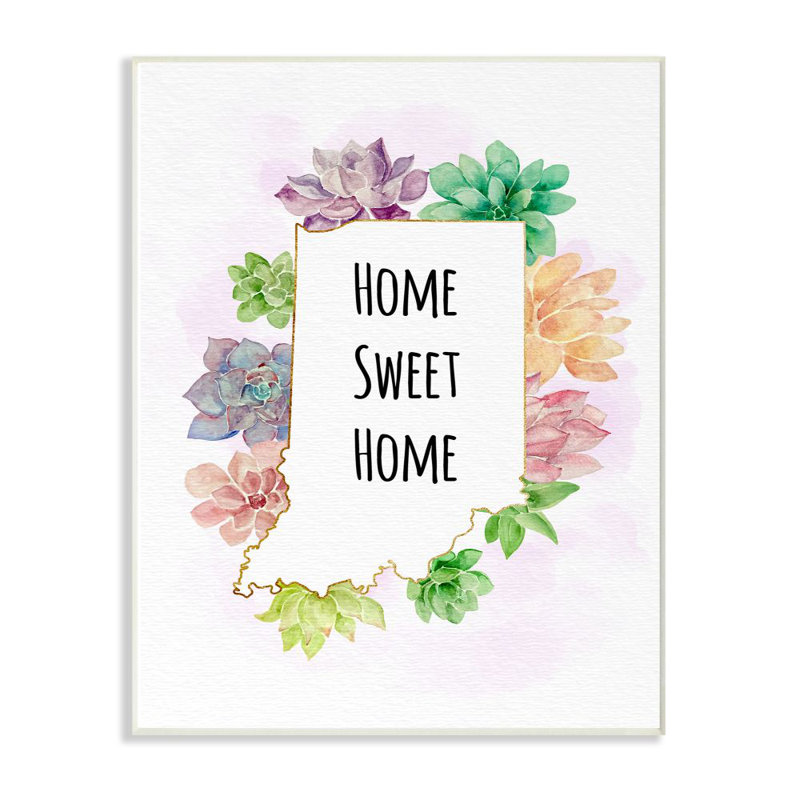 «Indiana State Home Sweet Home Succulent Watercolor Vignette» par Ziwei Li, reproduction d'art, H 15 po x l 10 po