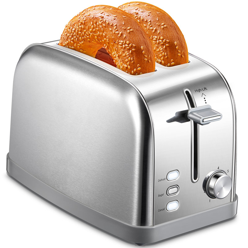 Grille-pain rétro à 2 tranches avec fentes extra larges - acier inoxydable, 7 réglages d'ombrage, fonctions bagel et dégivrage, plateau à miettes amovible - argent