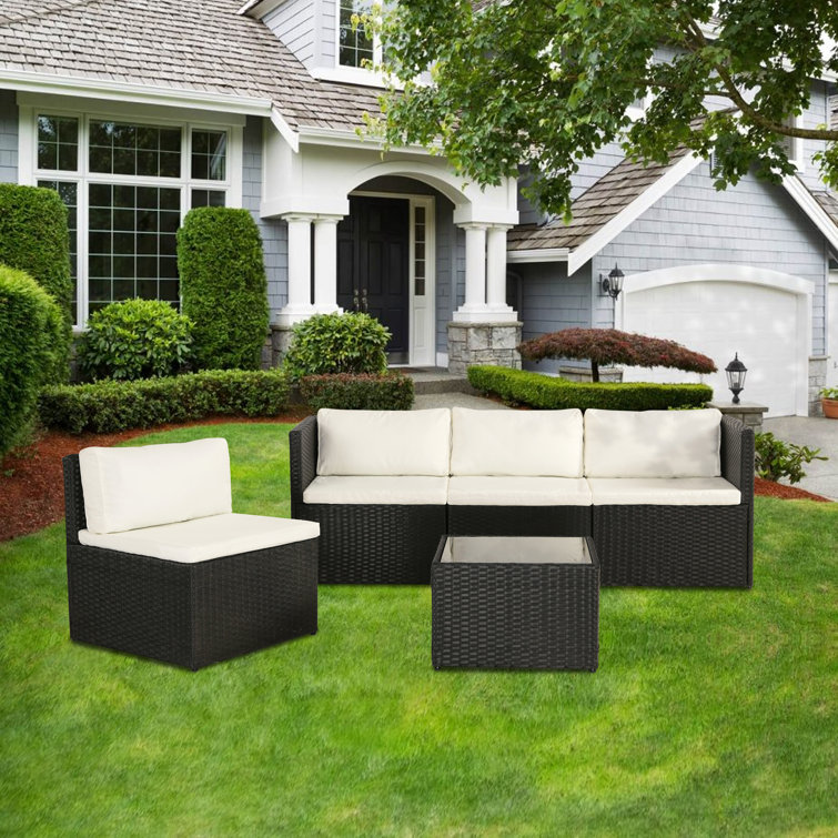 4-Person Outdoor Wicker Patio Conversation Furniture Set for Backyard ...