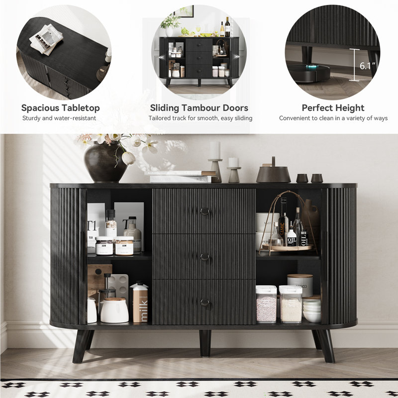 Buffet 47,2 "à 3 tiroirs 47,2" Modern, Noir