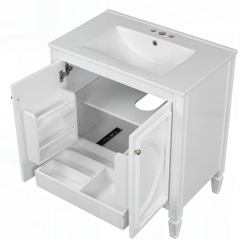 Meuble-lavabo de 30 pouces avec lavabo, style rétro, portes à fermeture douce et grand rangement pour les salles de bain modernes