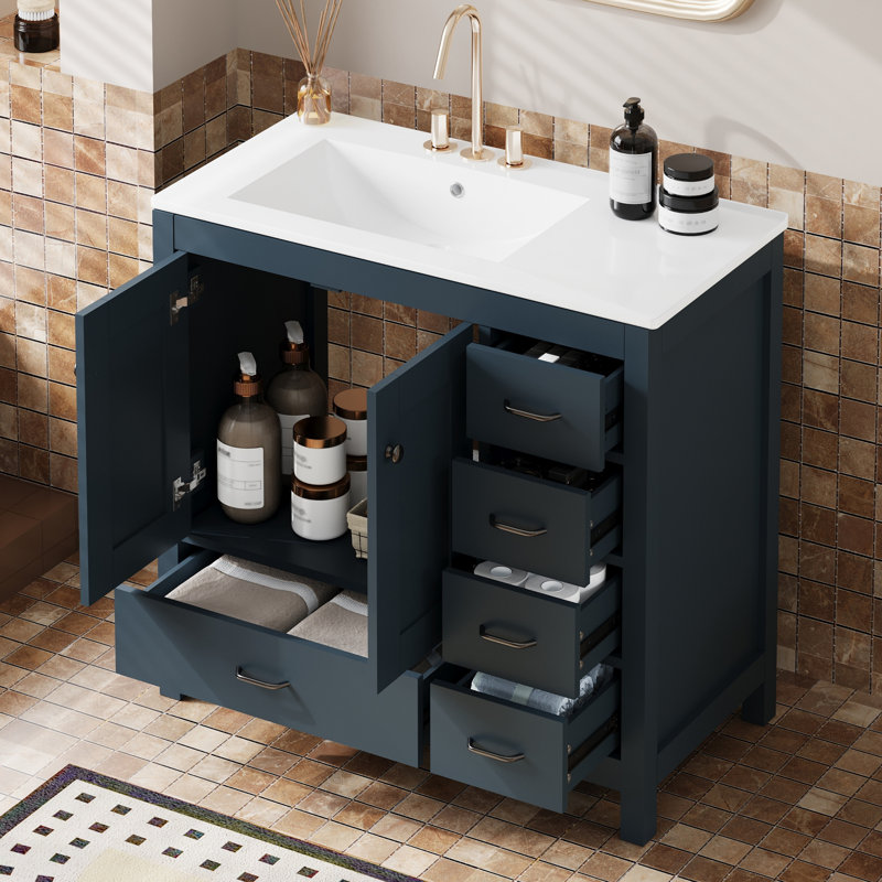 Sanyia 36'' Single Bathroom Vanity with Ceramic Top, Blue