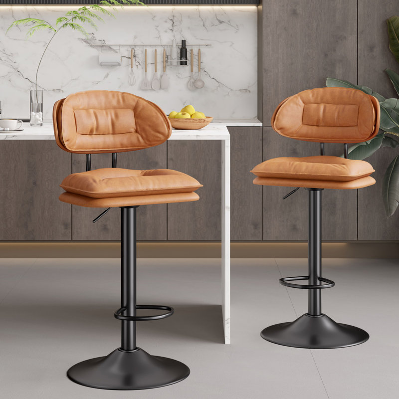 Tabourets de bar pivotants à hauteur réglable avec dossier et repose-pieds Luise, Orange