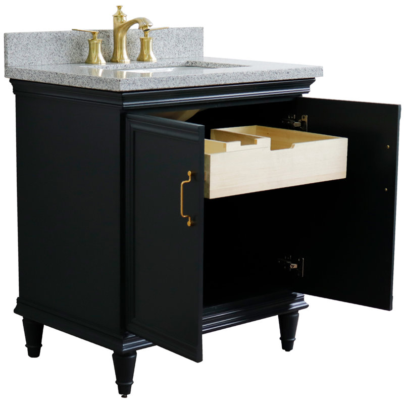 Ensemble de meuble-lavabo simple 31 po Meleri, Gris foncé, Granite noir