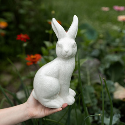 Foreside Home & Garden Vintage Crackle Bunny Figure White Stoneware