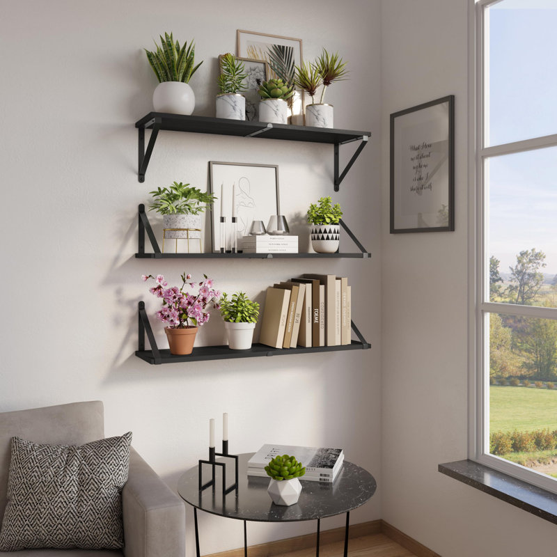 Anorea Wood Bracket Shelf, Black