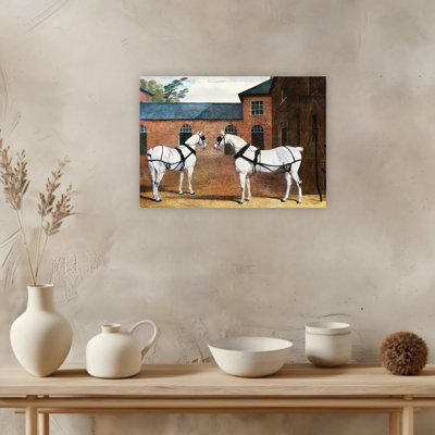 Antique Horse White Canvas Wall Art - Vintage Horse Art Print for Home Decor, 20 x 24
