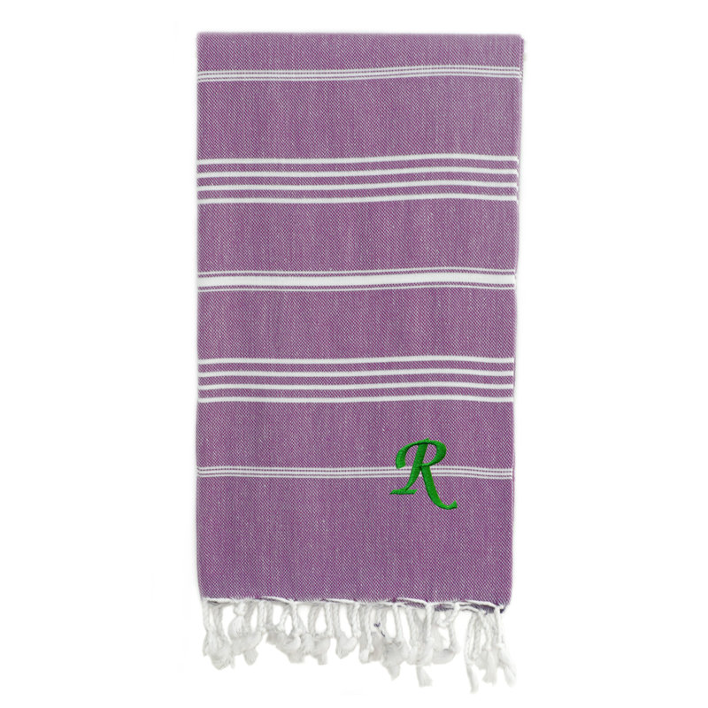 Serviette de plage 100% coton Pestemal Lucky, Vert clair / blanc, R