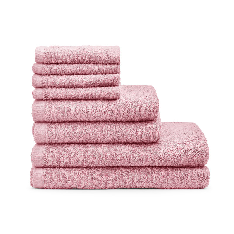 Quick Dry Cotton 8 Piece Towel Set, Pink