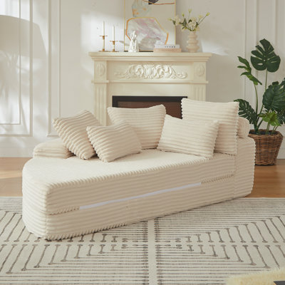 78.5-Inch Corduroy Semi-Circular 2-In-1 Sofa Bed, Designer Recliner With Neck Pillow And Five Throw Pillows In Living Room