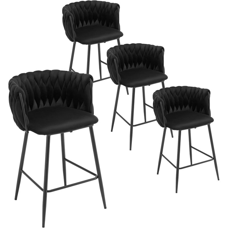 Rosenbalm Upholstered Counter Stool with Metal Frame, Black