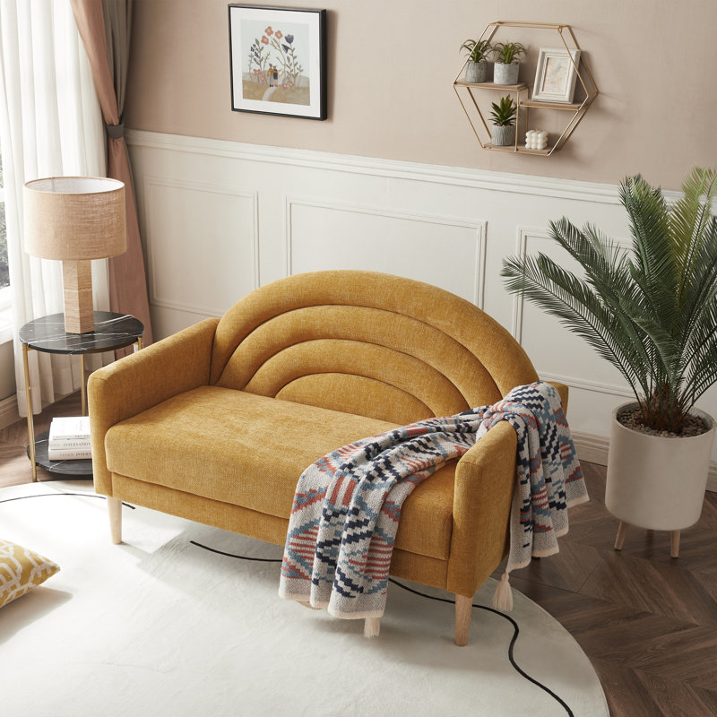 3 Seater Loveseat, Yellow Polyester, 80cm H x 126cm W x 78cm D