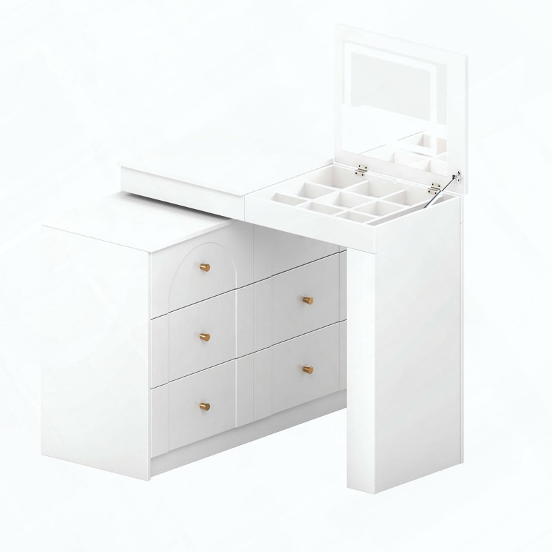 Bureau de coiffeuse avec plateau rabattable, miroir à DEL, 7 tiroirs et compartiments de rangement