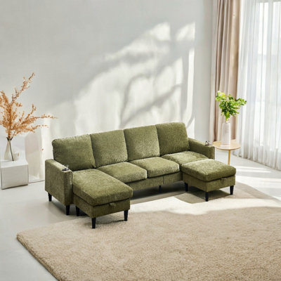 Modern Sofachenille Sectional Sofa, U Shaped Sofa Couch With High Density Memory Foam, 4 Seat Comfy Modular Sofa Couch  ,  U Shaped Sectional Sofa,U Shaped-