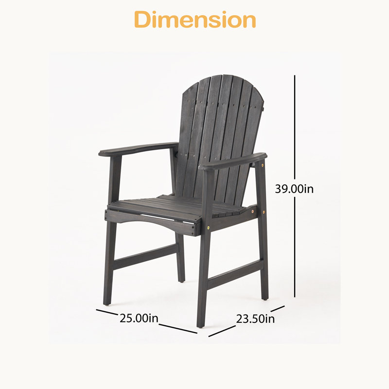 Ensemble de 2 chaises de salle à manger d'extérieur résistantes aux intempéries en bois d'acacia Adirondack, Gris foncé