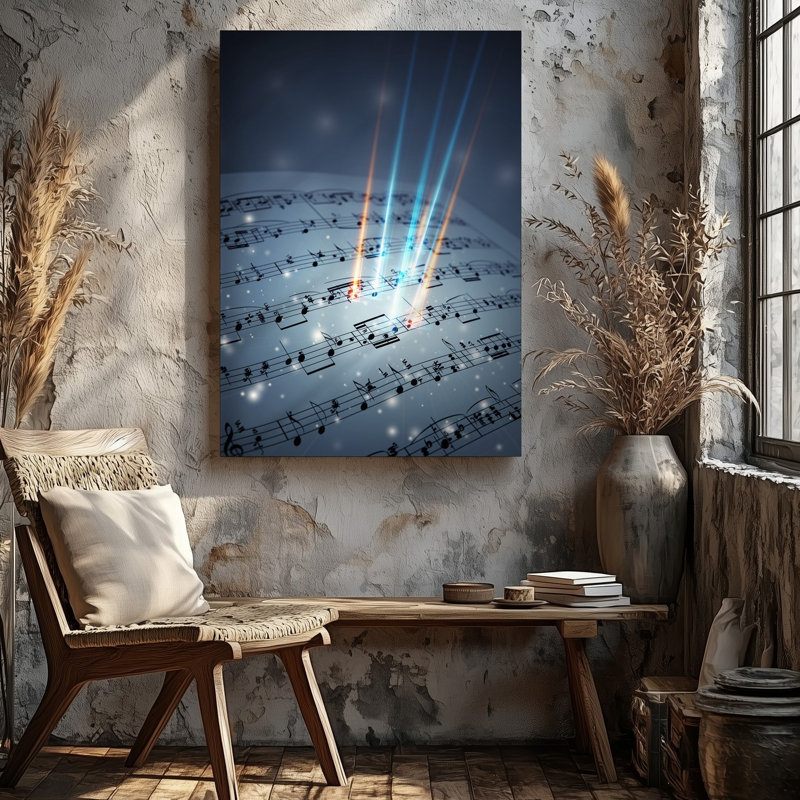 Toile, vue rapprochée d'une partition musicale, art mural illuminé sur fond dégradé foncé, H 20 po x l 30 po