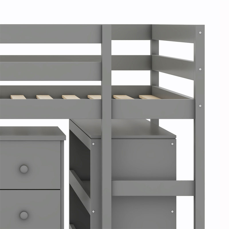 Lit mezzanine avec tiroirs et bureau portable à roulettes, Gris