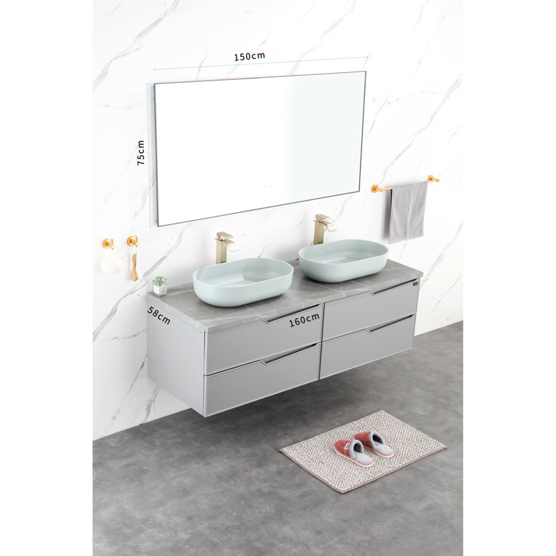 Lavabo de salle de bain ovale 24 po x 14 po - Lavabo au-dessus du comptoir, ABS bleu, hygiénique, égratignure, fondu, impact, évier à vasque moderne avec système de drainage rapide