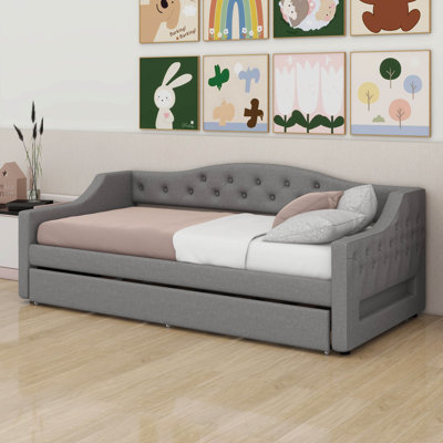 Upholstered Daybed Twin XL Size, Sofa Bed With LED Belt And Trundle, Linen Tufted Day Bed by Latitude Run
