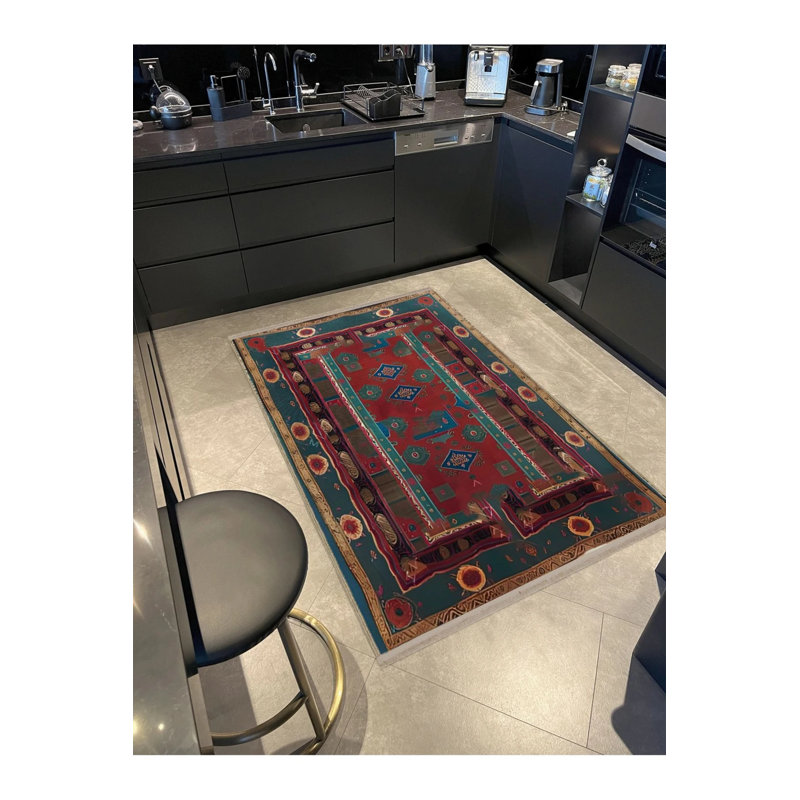 Henriqueta Vintage Green Traditional Motif Woven Washable Carpet, Rectangle 2'4" x 4'