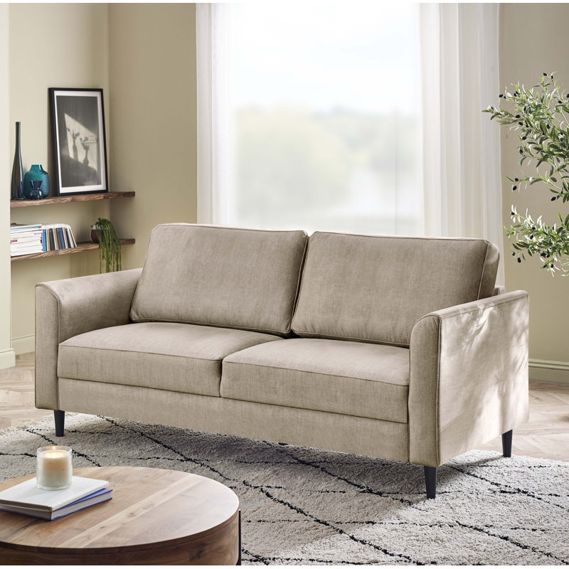 Logi Fabric Seater Sofa - Upholstered Modern Minimalist Boxy Style, 3, Beige