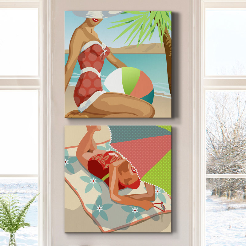 «Beach Beauty I», ensemble de 2 impressions sur toile tendue, H 10 po x l 10 po x P 1 po