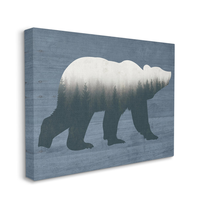 «Rustic Woodland Trees Bear Silhouette Grainy», impression sur toile, Toile tendue, H 16 po x l 20 po x P 1,5 po