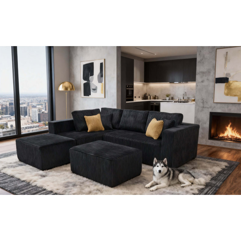 Canapé modulaire Boneless Fernvale, Velours côtelé noir