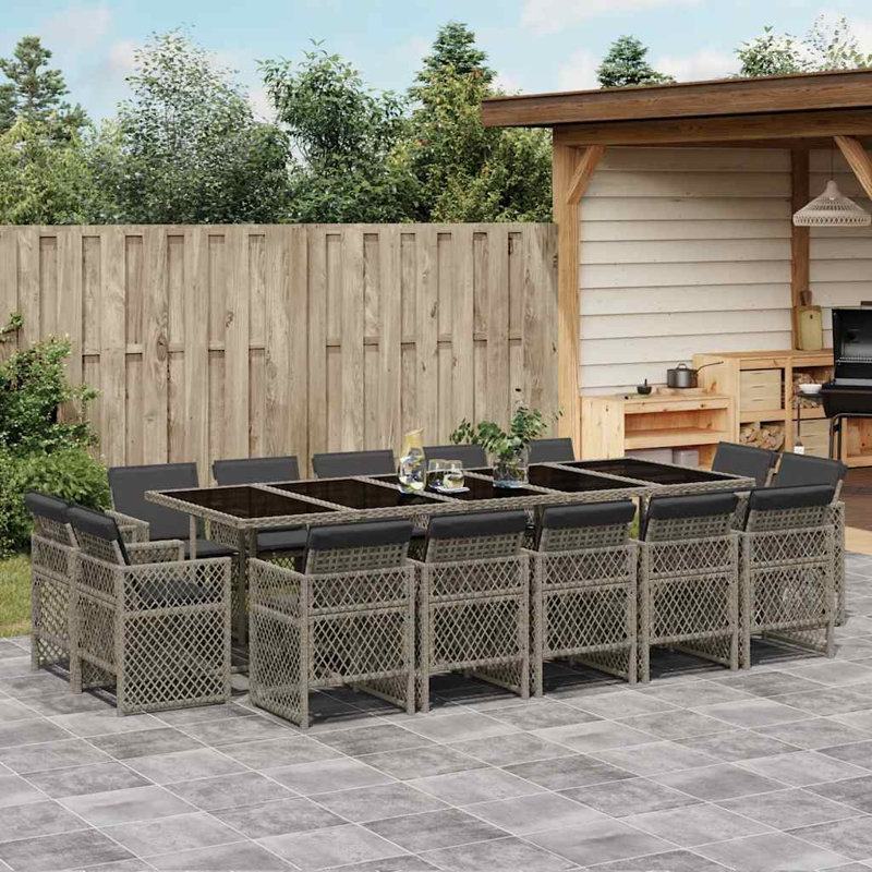Patio Dining Set with, 15 Pieces: Table, 14 Chairs, Grey, Grey