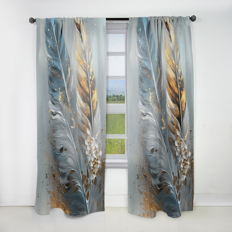 Plume dorée Wanderlust I - rideau en plumes glamour - obscurcissant velours - 1 panneau, L 52 po x L 120 po