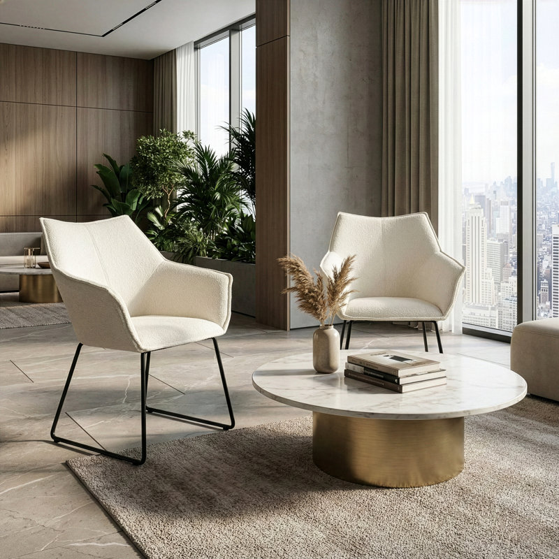 Roughton 19.75'' H Upholstered Metal Armchair, Fabric Cream